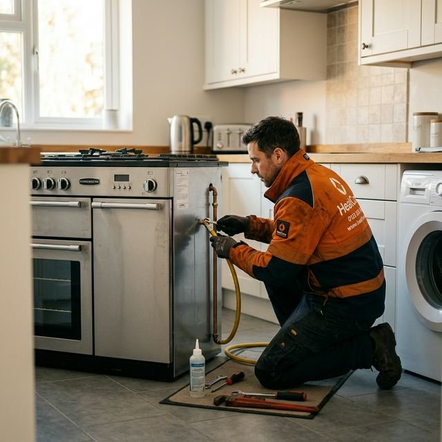 Heatcore Technician Installing Gas Cooker Hob Range and White Goods